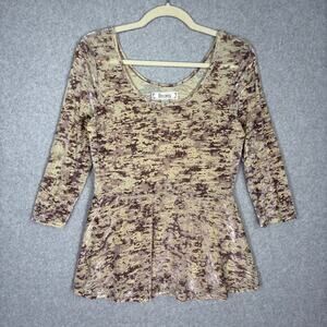 Decree Velvet Burnout‎ Babydoll Top Large Tan Mauve Abstract Fairy Grunge Y2K